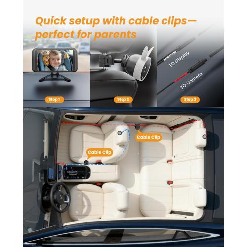 Babyvue USB Baby Car Camera, Backseat Monitor Car Seat Mirror | 1080P HD Easy Install, Auto IR Night Vision, 360° Rotating for Rear-Facing Kids Infant & New Parents(White)