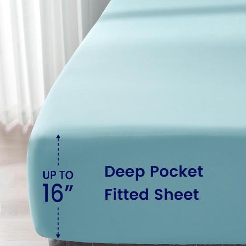 Fluffy Comforter Set, KING 7 Pieces Pinch Pleat Design Bedding Set, Down Alternative Comforter with 2 Pillow Shams, 2 Pillowcases, 1 Flat Sheet, 1 Fitted Sheet (Stone Blue Pinch Pleat, KING)