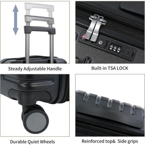 EMPSIGN Carry On Luggage with Spinner Wheels, Hard Shell Carry-On Expandable Suitcase 21x14x9 Airline Approved & Built-in TSA Lock, Durable Travel Rolling Suitcase, Carry-On 20-Inch, Black