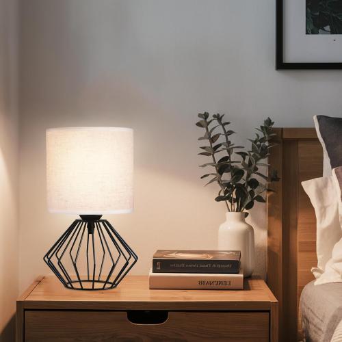 Hamilyeah Bedside Lamps Set of 2, Black Table Lamps with Beige Linen Fabric Shade, Industrial Lamps for Night Stands with On/Off Switch, Modern Simple Desk Lamps for Bedroom, Living Room