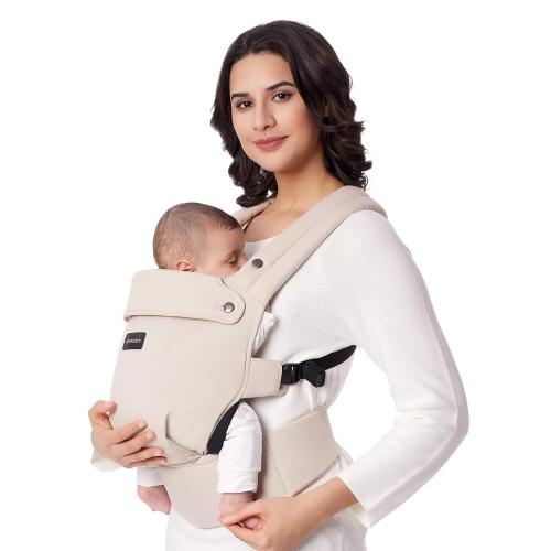 Khaki Momcozy Baby Carrier - Ergonomic, Cozy and Lightweight Carrier. Effortless to Put On, Ideal for Hands-Free Parenting, Enhanced Lumbar Support, Purehug for Infant to Toddler, Khaki