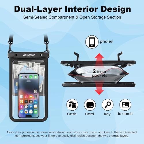 Rynapac Large Waterproof Phone Pouch [Up to 10] - 2 Pack IPX8 Waterproof Phone Case for iPhone 17 16 15 Pro Max Galaxy S26 Ultra, Touchscreen & Underwater Photography, Beach Cruise Essentials 2026