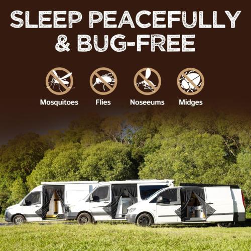 Living in a Bubble Van Bug Screen for Standard Roof Mercedes Sprinter & Ford Transit and High Roof RAM Promaster, Universal Size Side Door Flyscreen Mosquito Net, Center Magnetic Closure