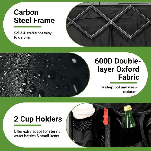 Black 400L Heavy Duty Folding Wagon Cart-450LBS Capacity All-Terrain Beach Cart with Big Wheels & Drink Holders-Push/Pull Utility Cart for Groceries, Camping, Sports, Shopping (Black)