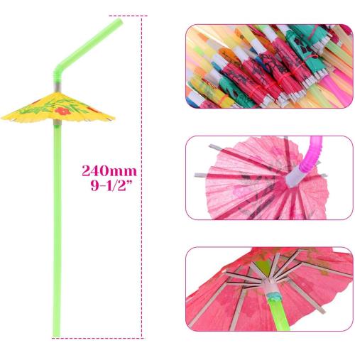 Paxcoo 100pcs Umbrella Straws - Hawaiian Luau Party Straws for Drinks Decorations (Assorted Colors)