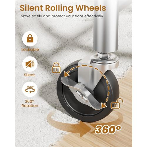 Heavy Duty Clothing Rack, Metal Clothes Rack Load 450 LBS, Rolling Coat Racks for Hanging Clothes with Lockable Wheels, Wardrobe Closet Garment Racks for Bedroom, Silver