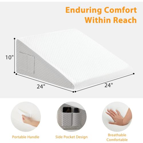 Wedge Pillow for Acid Reflux, Bed Wedge Pillow for Headboard 10, Pillow Wedge for Back Pain Relief, Post Surgery, Elevated Pillows for Sleeping, Snoring, Triangle Pillow with Cover, White