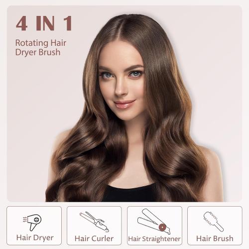 WEEYUM Rotating Blow Dryer Brush with 2 Interchangeable Brushes, 3-in-1 Hot Air Spin Brush Set for Hair Volumizing/Drying/Straightening/Curling, Black Rose Gold, Ceramic, 3 Speeds & 3 Heat Settings