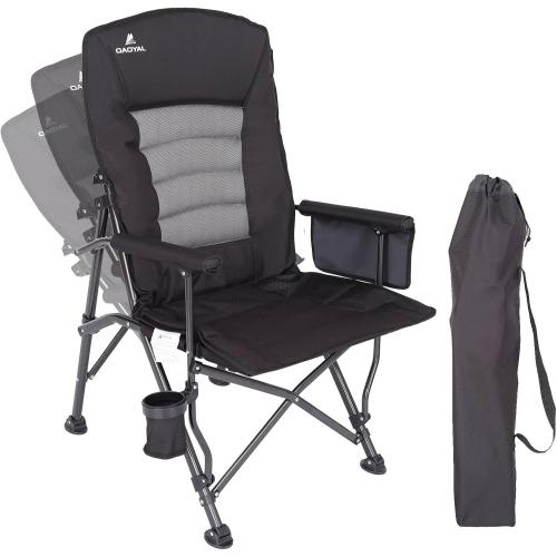 Camping Chairs for Adults, Adjustable Backrest Heavy Duty Oversized Folding Camping Chair Supports 350lbs for Outside with Cup Holder&Side Pocket, Outdoor Folding Camp Chair with High Back (Black)