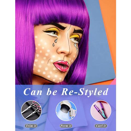 9 Pack Colored Wigs, Funky Colorful Wigs, Short Bob Hair Wigs, Neon Party Wig, Cosplay Wig with Rimless Heart Shape Sunglasses - One Size for All Women Kids & Adults Halloween Costume Night Club