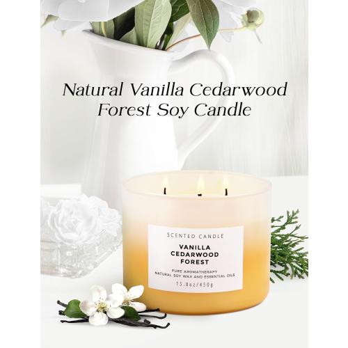 15.8oz Vanilla Cedarwood Forest 3-Wick Scented Soy Candle | 15.8 oz | Large Forest Aromatherapy Candle for Home Fragrance | Stress Relief & Relaxation | Fall Candle Gift