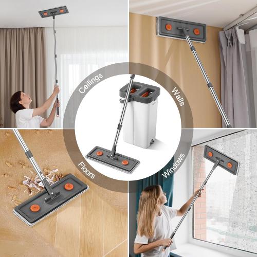 JUDRDO Mop and Bucket with Wringer Set for Home,61 Flat Mop and Bucket System for Floor Cleaning,Wet Dry Mop Window Wall Cleaner with Long Handle,Floor Mop