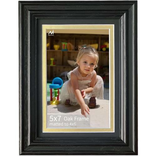 COLOR BROWN ❗❗5x7 USA Natural Oak Wood Picture Frame Matted to 4x6, 1 Pack | Thickened and Widened, Mortise & Tenon,Real HD Tempered Glass, Tabletop or Wall Mount Display Includes Wall Kit