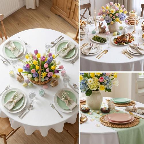 sancua White Round Tablecloth 60 Inch Diameter for 20-48 Inch Tables