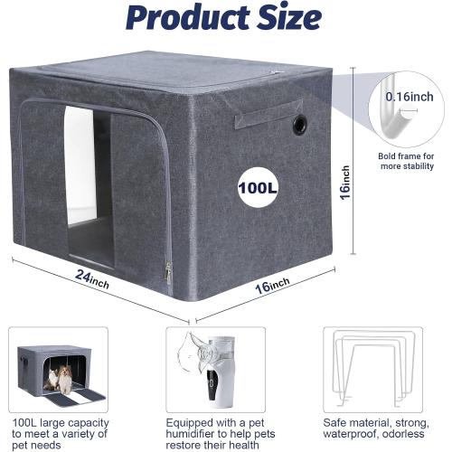 REDDOUDOU Pet Oxygen Chamber, Small Pet Incubator, Animal Humidifier Box, Pets Delivery with Padded Cotton, Cat's Nest, Pets Humidifier Accessories for Dogs, Cats, Puppies, Kittens(100L)