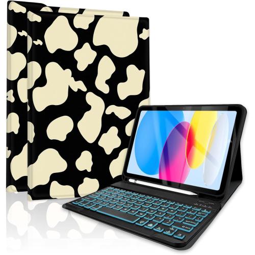 TopPerfekt for Bluetooth Keyboard iPad 10th Gen 10.9 inch (2022) case iPad (A16) 11th/ 10th Gen Case 11'' (2025) with 7-Color Backlights, Pencil Holder, Detachable, Rechargeable - Cow Beige