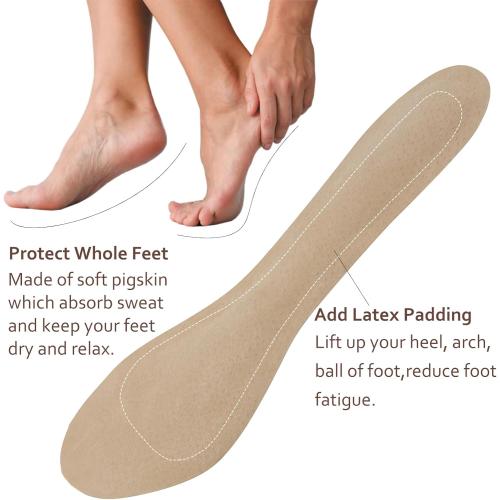 (2 Pairs) Pigskin Non-Slip High Heel Cushion Inserts Arch Support, Shock & Sweat Absorption, Adhesive Shoe Insoles for Dress Shoes Flats Boots Sandals Relief Blister Callus Pain, Fits Women 8-12 Size