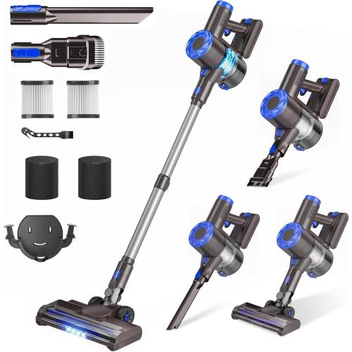 Cordless Vacuum Cleaner, Upgraded 40Kpa Stick Vacuum Cleaners for Home, 8 in 1 Lightweight with Self-Standing, 1.5L Dust Cup & Anti-tangle, Rechargeable Vacuum for Hard Floors Carpets Pet Hair