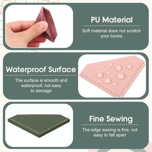36 Pcs Leather Corner Bookmarks Diamond Shape Handmade Reading Gifts for Women Book Lovers Teachers Students School Office Home Supplies, 6 Colors