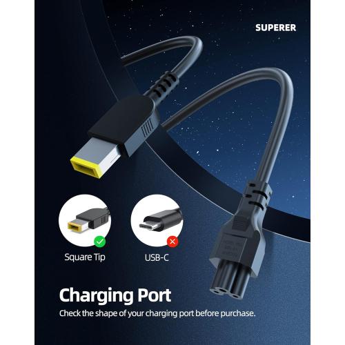 Superer 90W AC Charger Fit for Lenovo ADLX90NLC3A ADLX90NLC2A ADLX90NCC2A ADLX90NCC3A ADLX90NDC3A ADLX90NDC2A Laptop, Square Tip