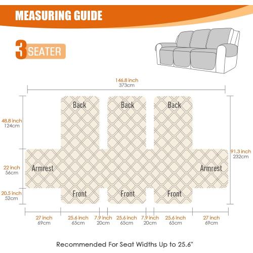 VANSOFY Waterproof Recliner Couch Covers, Sofa Covers 1-Piece Washable Reclining Sofa Cover Non-Slip Furniture Protector with Elastic Straps Pocket for Dogs, Pets(Chocolate,3 Seater)