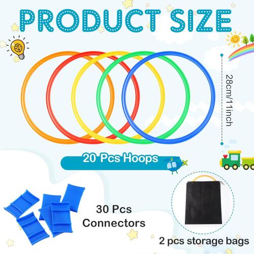 Woanger 2 Sets of Hopscotch Outdoor Squares 20 Pcs Hopscotch Ring Game with 30 Pcs Connectors Outdoor Indoor Obstacle Course for Kids Playground Agility Training
