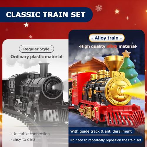 Train Set for Kids 3-5 4-7, Classic Electric Train Toys Set with Locomotive Engine, Lights & Sound Spray, Tracks for Christmas Tree, Toy Train Set for 3 4 5 6 Years Old Kids Boys Girls