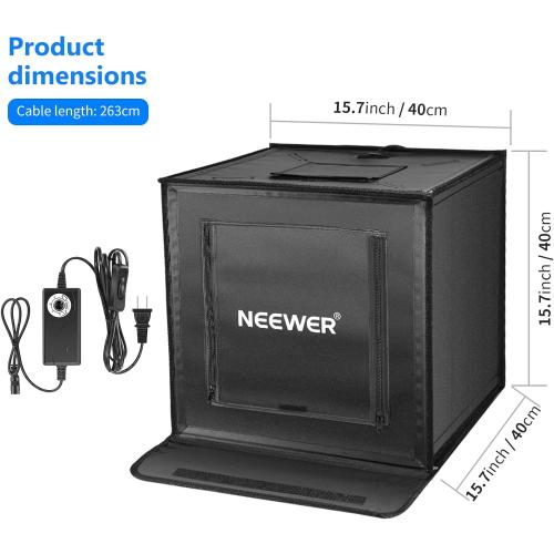 NEEWER Photo Studio Light Box, 16 x 16 Shooting Light Tent with Adjustable Brightness, Foldable and Portable Tabletop Photography Lighting Kit with 80 LED Lights and 4 Colors Backdrops