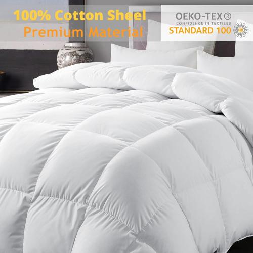 ELNIDO QUEEN® Feather Down Fiber Comforter King Size - All Season White Fluffy Duvet Insert - Luxurious Hotel Bedding Comforter with Corner Tabs - Ultra Soft 100% Cotton Cover, 106x90 Inch
