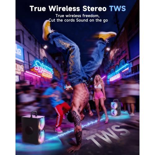 Party Bluetooth Speaker:80W Peak Large Stero Sound for Outdoor,Deep Bass,TWS,Loud with Lights,Portabe Wireless Big Speakers with Long Playtime,House,Projector,Movie