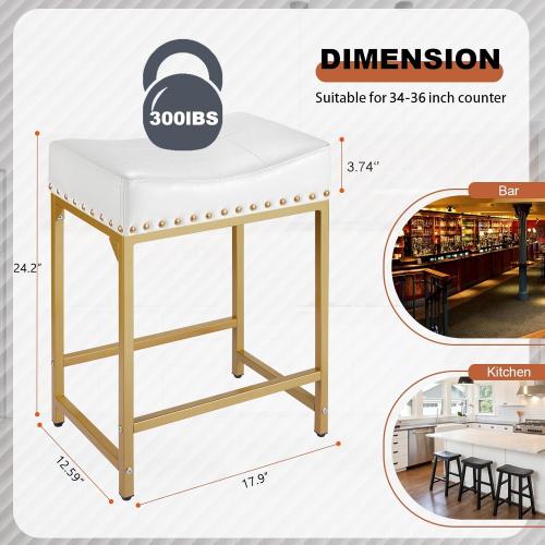 Bar Stools Set of 4 Counter Height, 24 Modern Off White & Gold Counter Stools Set of 4, Stools for Kitchen Counter, Modern Barstools Saddle Stool Backless Island(Off White Gold)