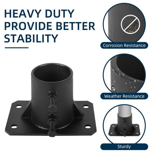 4PCS Chain Link Fence Post Base 2 1/2 Floor Flange, Round Posts Base Bracket Floor Flange for Holding Fence Deck Railing Mailbox Flag Round Posts with Screws, Black