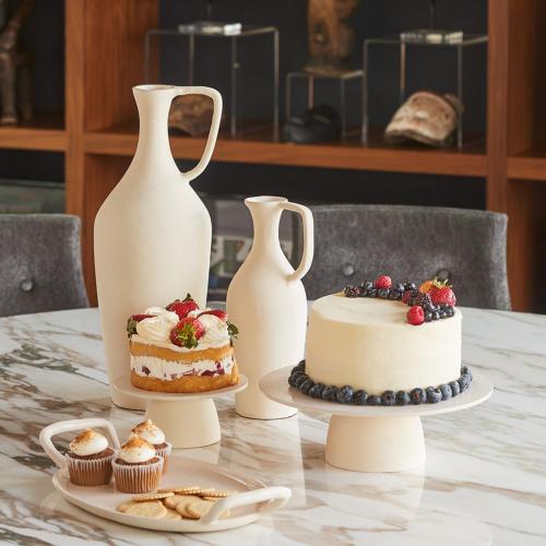 7-Inch CREAM Cake Pedestal Stand, Elegant Creme Aluminum Dessert Stand, Perfect for Wedding Cakes & Birthday Celebrations, Ideal for Parties & Special Events, Home Decor, Kitchen Accents & Serving