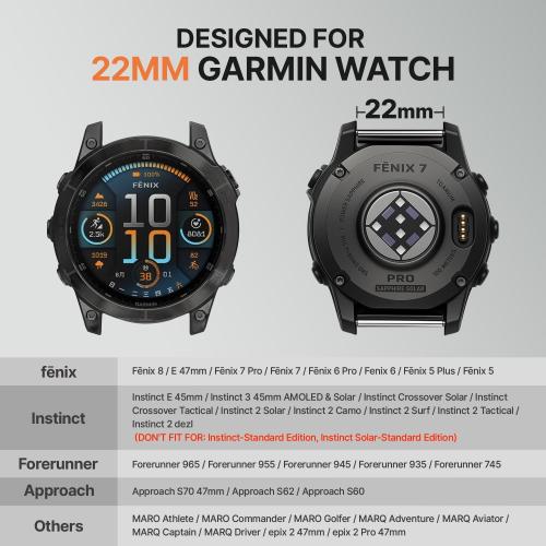 Bandletic Compatible with Garmin Instinct 2 Watch Band - 22mm Quick Fit Rugged Nylon Replacement Band for Fenix 8 E 47mm/7 6 Pro/5 Plus/Instinct 3 E 45mm/Forerunner 970 965/Approach S70 S62/Epix Pro