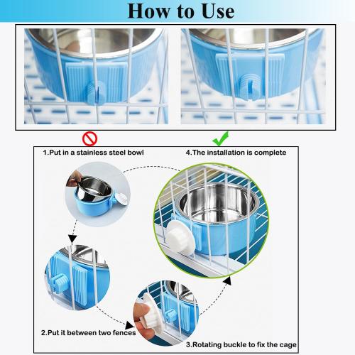 2 Pieces Crate Dog Bowl, Removable Stainless Steel Pet Kennel Hanging Food Water Feeder Bowl Cage Coop Cup for Puppy Medium Dog Cat Rabbit Ferret Bird (Blue,Green)