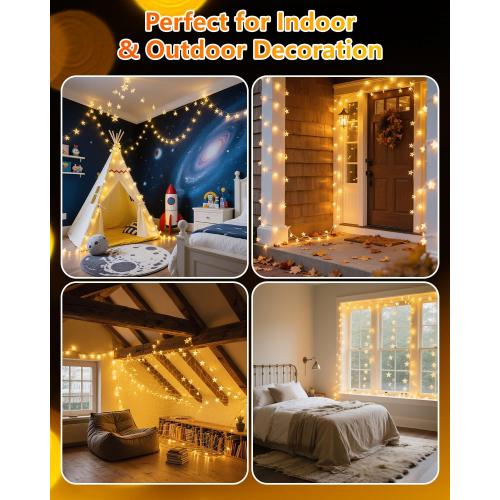 Twinkle Star 100 LED Star String Lights, 33FT Plug in Fairy String Lights Waterproof for Bedroom Decor, Indoor, Outdoor, Wedding Party, Christmas Tree, New Year, Ramadan, Warm White
