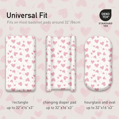 Gllquen Baby Bassinet Sheets 4 Pack, Breathable Cozy Fitted Mattress Sheet, Elastic Travel Crib Fashionable Floral Pattern, Standard Cradle Safe Sheets for Baby Boys Girls 32x16(Love)