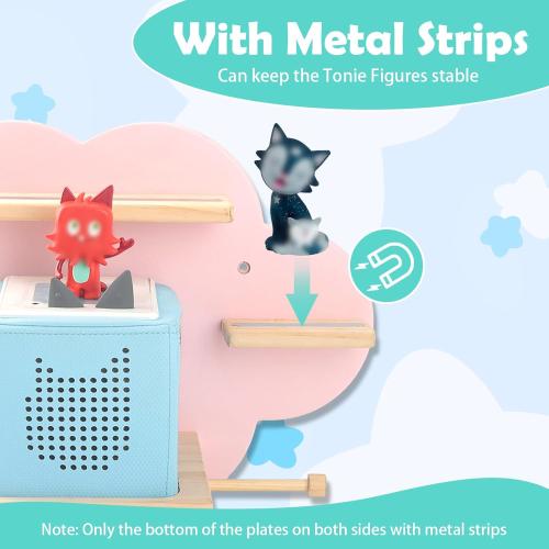 for Toniebox 2/1 Tonie Shelf Wall Mounted Set,Tonies Figures Tonies Storage,Magnetic Wooden Floating Shelves Compatible with Tonie Box Player Character for Children Room(Pink-Set)