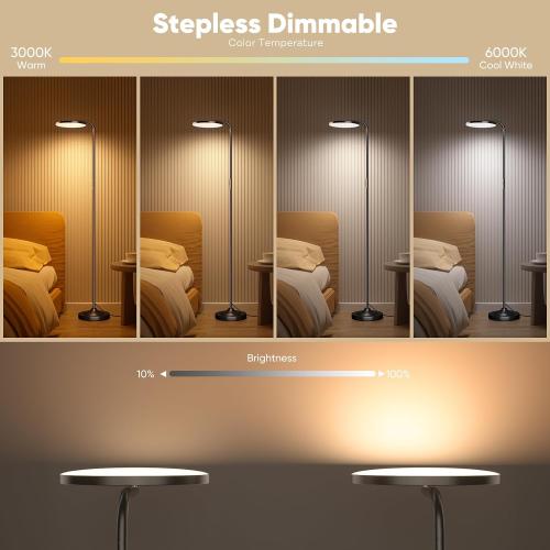 SIBRILLE 36W LED Floor Lamp, Super Bright Standing Lamp, Modern Stepless Dimmable Torchiere Tall Lamp with Remote Control, 350°Rotating Head Reading Floor Lamp for Living Room, Bedroom, Office