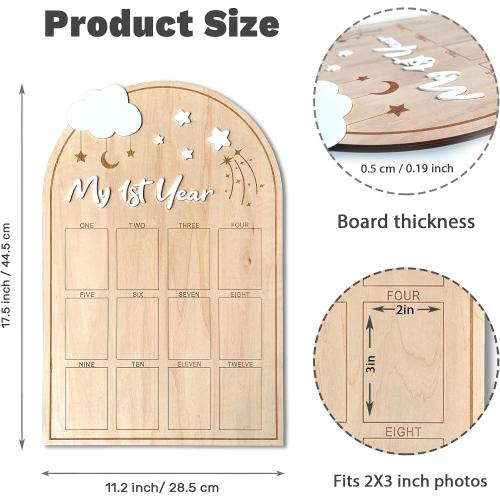 My First Year Wooden Photo Board, Baby’s First Year Picture Frame, One Year Birthday Photo Display Wood Board, 12 Months Milestone Board Photo Frame, Gift for Newborn Baby 1st Birthday Memories Nursery Decoration (Star)