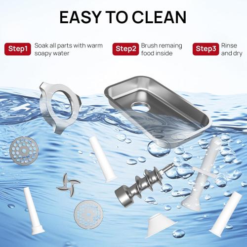 Electric Meat Grinder #8, 0.5HP Heavy Duty Industrial Stainless Steel Meat Mincer, Sausage Stuffer with 2 Blades, 2 Plates & 3 Sausage Tubes, Meat Grinder Machine for Home Use Butchering