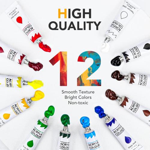 ESRICH Acrylic Paint Canvas Set,104 Piece Professional Painting Supplies Kit with 4 Wood Easel, 4 * 12Colors, 4 * 10 Paint Brushes, Canvas Etc, Premium Paint Kit for Artists Beginner