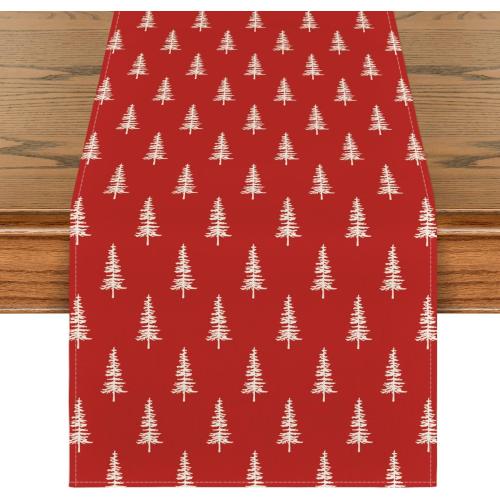 Artoid Mode Red Xmas Tree Christmas Table Runner, Seasonal Winter Kitchen Dining Table Decoration for Home Party Decor 13x72 Inch