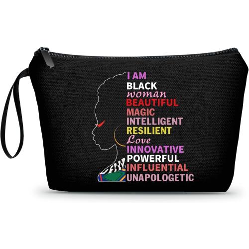 African American Black Girl Magic Makeup Cosmetic Bags for Purse Inspirational Big Little Sorority Gifts for Women Friend Her Female Sister Coworker Nurse Teacher Bestie lady