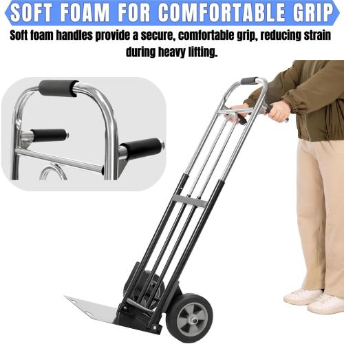 Folding Hand Truck Dolly - 600 LB Capacity, Heavy-Duty Wheels and Compact Design for Moving Heavy Loads in Warehouses, Offices, Homes, and Shopping