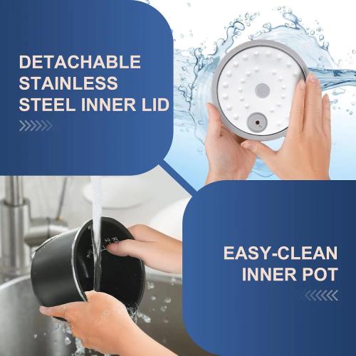 Bear Mini Rice Cooker 2 Cups Uncooked, 1.2L Portable Non-Stick Small Travel Rice Cooker, BPA Free, One Button to Cook and Keep Warm Function, Blue | Portable 1.2L nonstick small rice cooker for travel, dorm, single serve, One-touch operation, Removable pot, Auto keep warm