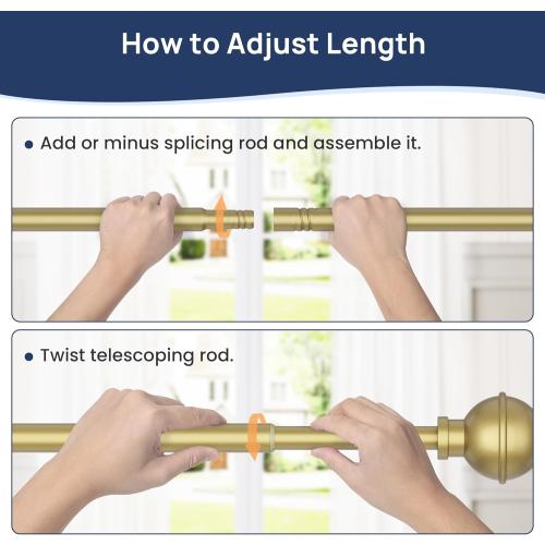 ENJOYBASICS No Drill Curtain Rods for Window 28 to 47 Inches, 5/8 Inch Diameter Renter Friendly Drapery Rod with Adhesive Brackets without Drilling, Adjustable from 27 to 52 Inches, Gold