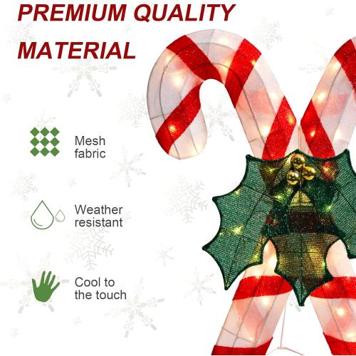 Vipush Lighted Outdoor Christmas Decoration, 3.5FT Pre-Lit Cane Candy for Lawn 3D Glittered with Warm Lights, Outdoor Lighted Holiday Displays for Christmas Decoration