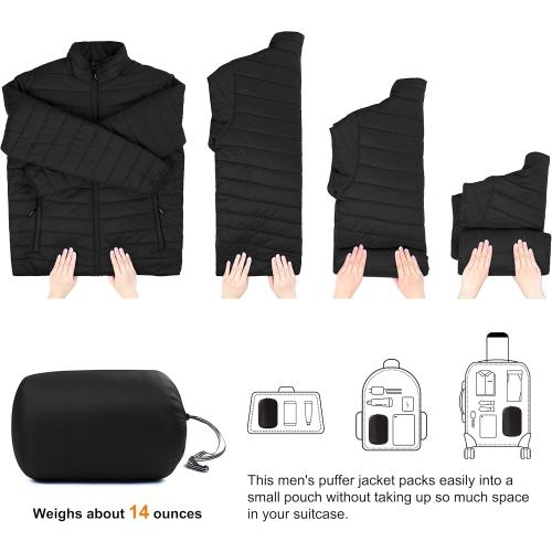 Outdoor Ventures Men's Lightweight Packable Puffer Winter Jacket Insulated Puffy Coat for Snow Ski Hiking Travel (4XL)