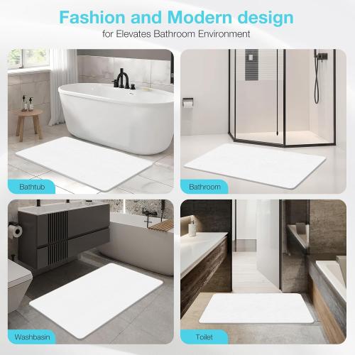Greenturf Large Diatomite Stone Bath Mat, Premium Non-Slip Natural Diatomaceous Earth Bathtub Fast Drying Mats for Bathroom Floor (30 x 17 White)